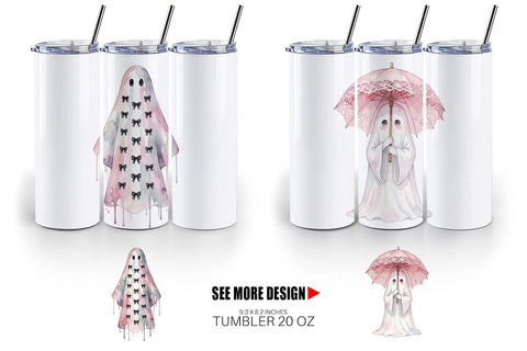 Tumbler Charming Coquette Ghost Watercolor Sublimation artnoy 