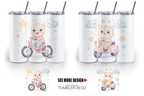 Tumbler Cheerful Nursery Vehicle Watercolor Sublimation artnoy 