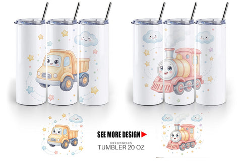 Tumbler Cheerful Nursery Vehicle Watercolor Sublimation artnoy 