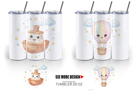 Tumbler Cheerful Nursery Vehicle Watercolor Sublimation artnoy 