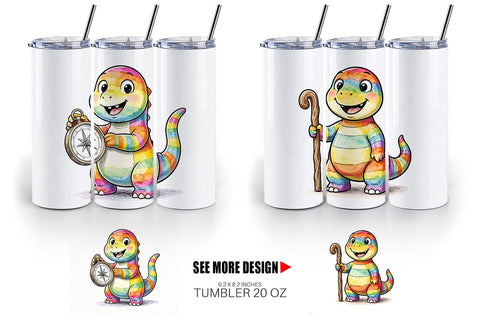 Tumbler Cheerful Retro Scout Dino Watercolor Sublimation artnoy 