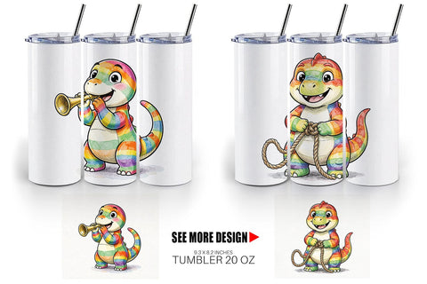 Tumbler Cheerful Retro Scout Dino Watercolor Sublimation artnoy 