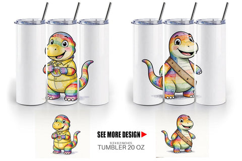 Tumbler Cheerful Retro Scout Dino Watercolor Sublimation artnoy 