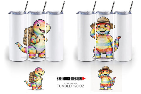 Tumbler Cheerful Retro Scout Dino Watercolor Sublimation artnoy 