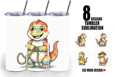 Tumbler Cheerful Retro Scout Dino Watercolor Sublimation artnoy 