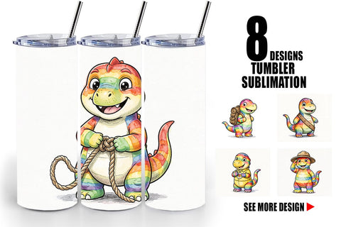 Tumbler Cheerful Retro Scout Dino Watercolor Sublimation artnoy 