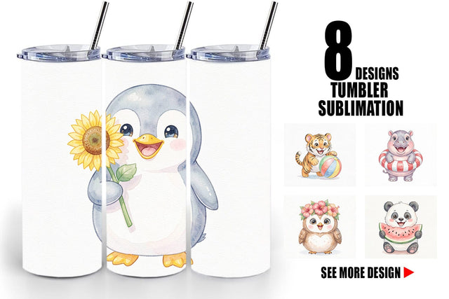 Tumbler Cheerful Summer Animals Watercolor Sublimation artnoy 