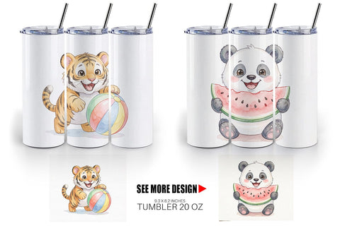 Tumbler Cheerful Summer Animals Watercolor Sublimation artnoy 