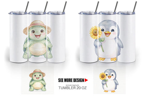 Tumbler Cheerful Summer Animals Watercolor Sublimation artnoy 
