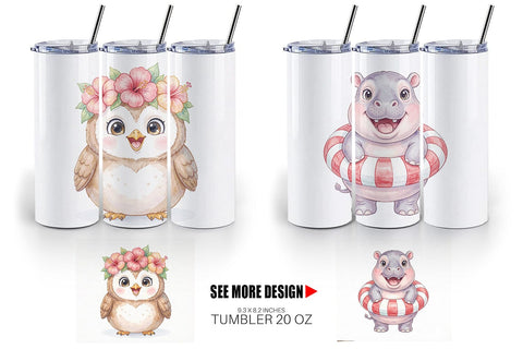 Tumbler Cheerful Summer Animals Watercolor Sublimation artnoy 