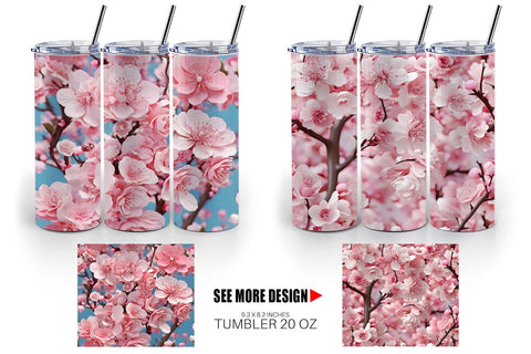 Tumbler Cherry Blossoms Pattern Sublimation artnoy 