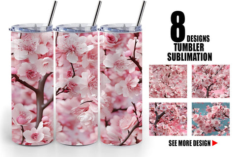 Tumbler Cherry Blossoms Pattern Sublimation artnoy 