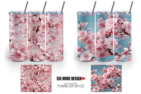 Tumbler Cherry Blossoms Pattern Sublimation artnoy 