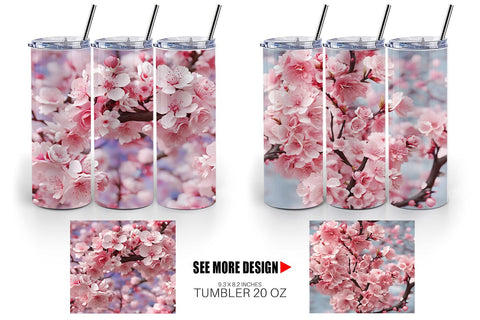 Tumbler Cherry Blossoms Pattern Sublimation artnoy 