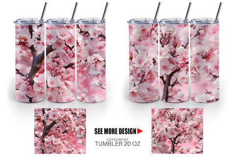 Tumbler Cherry Blossoms Pattern Sublimation artnoy 