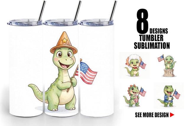 Tumbler Chibi Founding Father Dino Watercolor Sublimation artnoy 