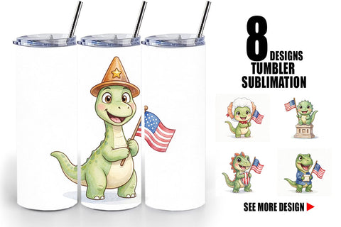 Tumbler Chibi Founding Father Dino Watercolor Sublimation artnoy 