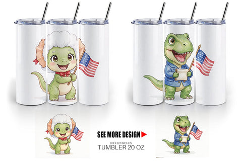 Tumbler Chibi Founding Father Dino Watercolor Sublimation artnoy 