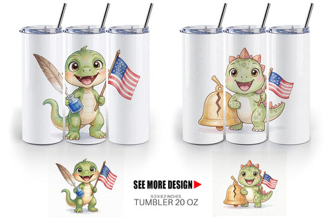 Tumbler Chibi Founding Father Dino Watercolor Sublimation artnoy 
