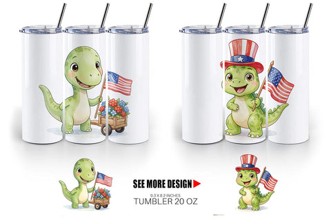 Tumbler Chibi Patriotic Parade Dino Watercolor Sublimation artnoy 