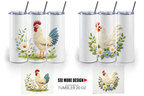 Tumbler Chicken Embroidery Sublimation artnoy 
