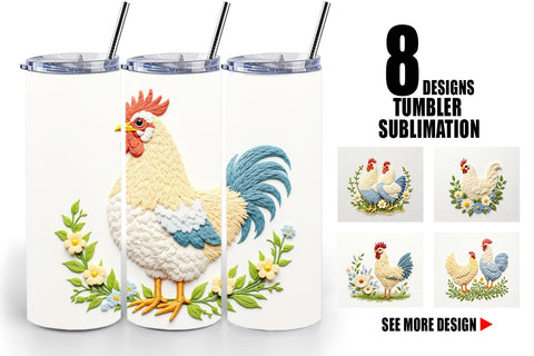 Tumbler Chicken Embroidery Sublimation artnoy 