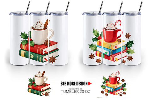 Tumbler Christmas Books Cocoa Sublimation artnoy 