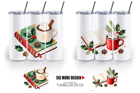 Tumbler Christmas Books Cocoa Sublimation artnoy 