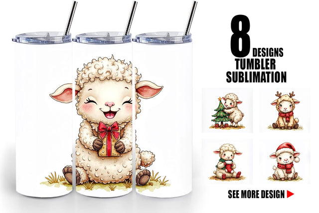 Tumbler Christmas Patchwork Sheep Sublimation artnoy 