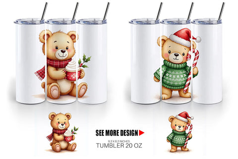 Tumbler Christmas Teddy Bear Sublimation artnoy 