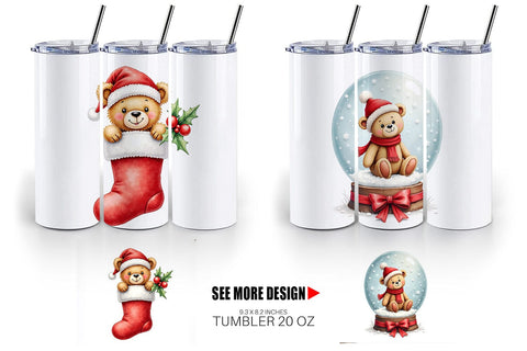 Tumbler Christmas Teddy Bear Sublimation artnoy 