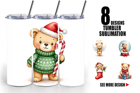Tumbler Christmas Teddy Bear Sublimation artnoy 