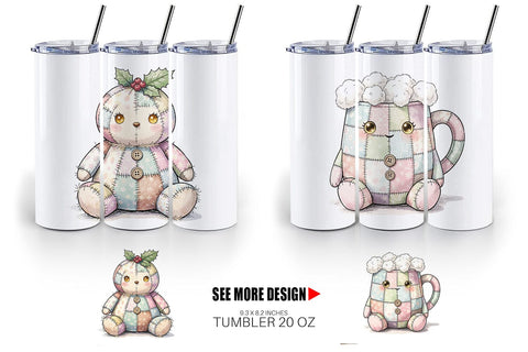 Tumbler Christmas Treat Patchwork Watercolor Sublimation artnoy 