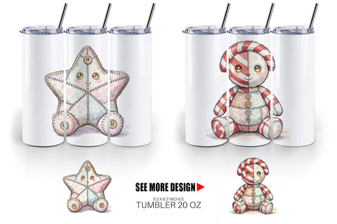 Tumbler Christmas Treat Patchwork Watercolor Sublimation artnoy 