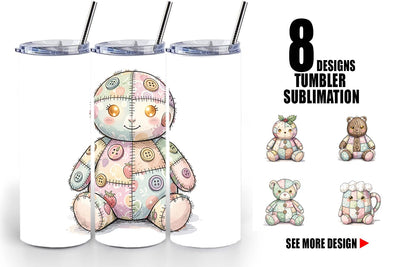 Tumbler Christmas Treat Patchwork Watercolor Sublimation artnoy 