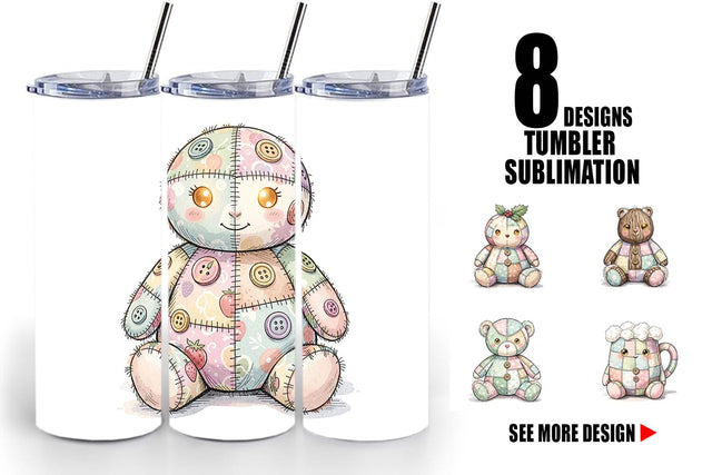Tumbler Christmas Treat Patchwork Watercolor Sublimation artnoy 