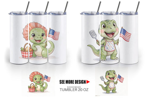 Tumbler Chubby BBQ Dino Patriotic Watercolor Sublimation artnoy 
