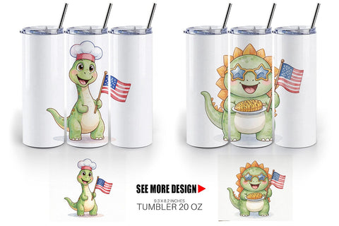 Tumbler Chubby BBQ Dino Patriotic Watercolor Sublimation artnoy 
