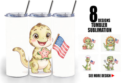 Tumbler Chubby BBQ Dino Patriotic Watercolor Sublimation artnoy 