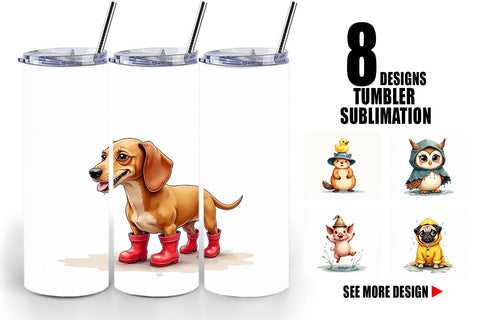 Tumbler Chubby Raincoat Critters Watercolor Sublimation artnoy 