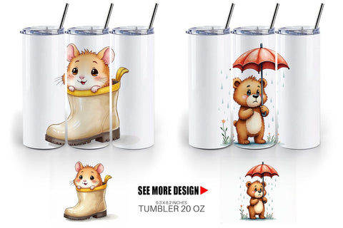 Tumbler Chubby Raincoat Critters Watercolor Sublimation artnoy 