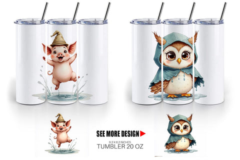Tumbler Chubby Raincoat Critters Watercolor Sublimation artnoy 