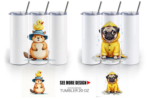 Tumbler Chubby Raincoat Critters Watercolor Sublimation artnoy 