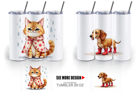 Tumbler Chubby Raincoat Critters Watercolor Sublimation artnoy 