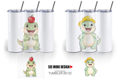 Tumbler Chubby School Dino Watercolor Sublimation artnoy 