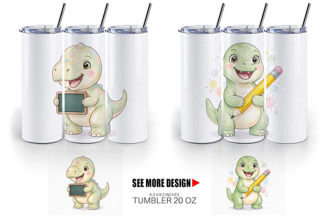 Tumbler Chubby School Dino Watercolor Sublimation artnoy 