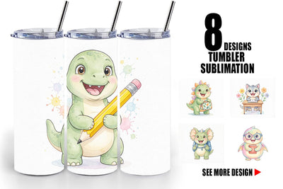Tumbler Chubby School Dino Watercolor Sublimation artnoy 