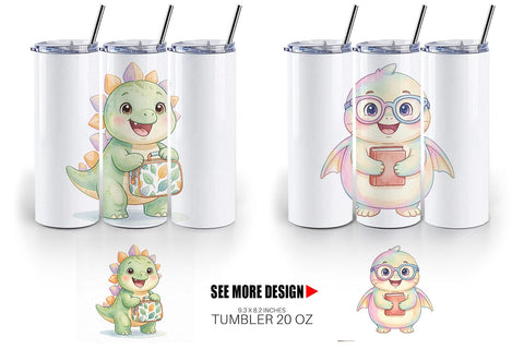 Tumbler Chubby School Dino Watercolor Sublimation artnoy 