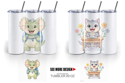 Tumbler Chubby School Dino Watercolor Sublimation artnoy 