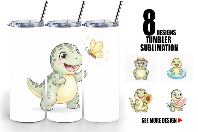 Tumbler Chubby Summer Dinosaur Watercolor Sublimation artnoy 